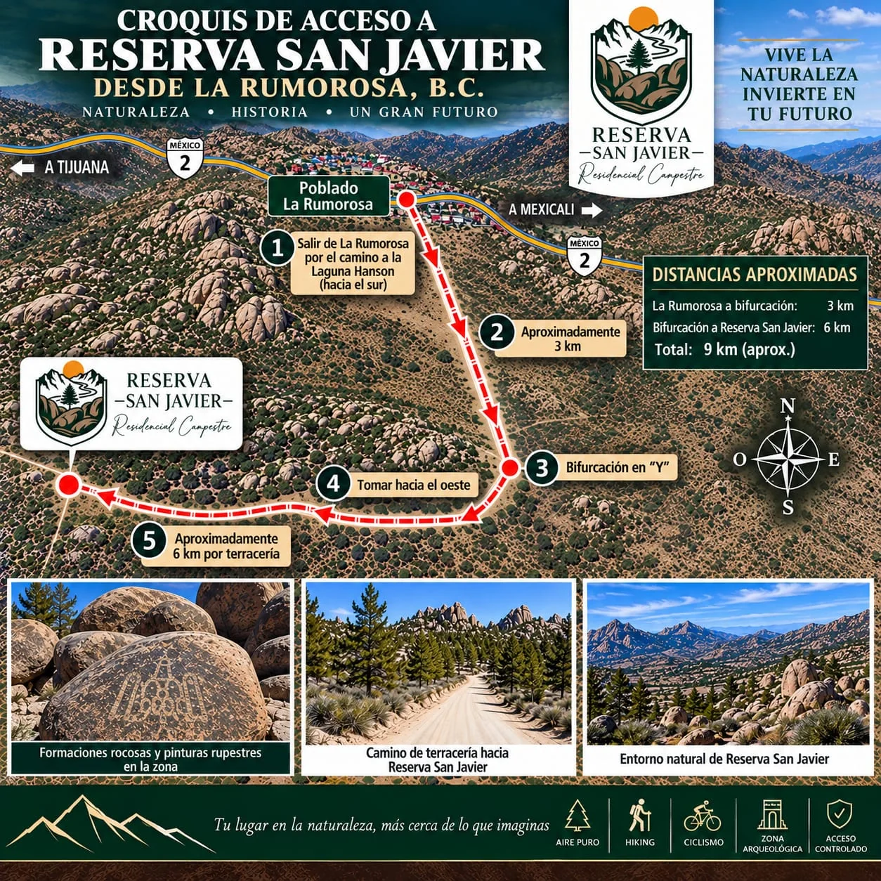 Croquis de acceso a Reserva San Javier desde La Rumorosa, Baja California